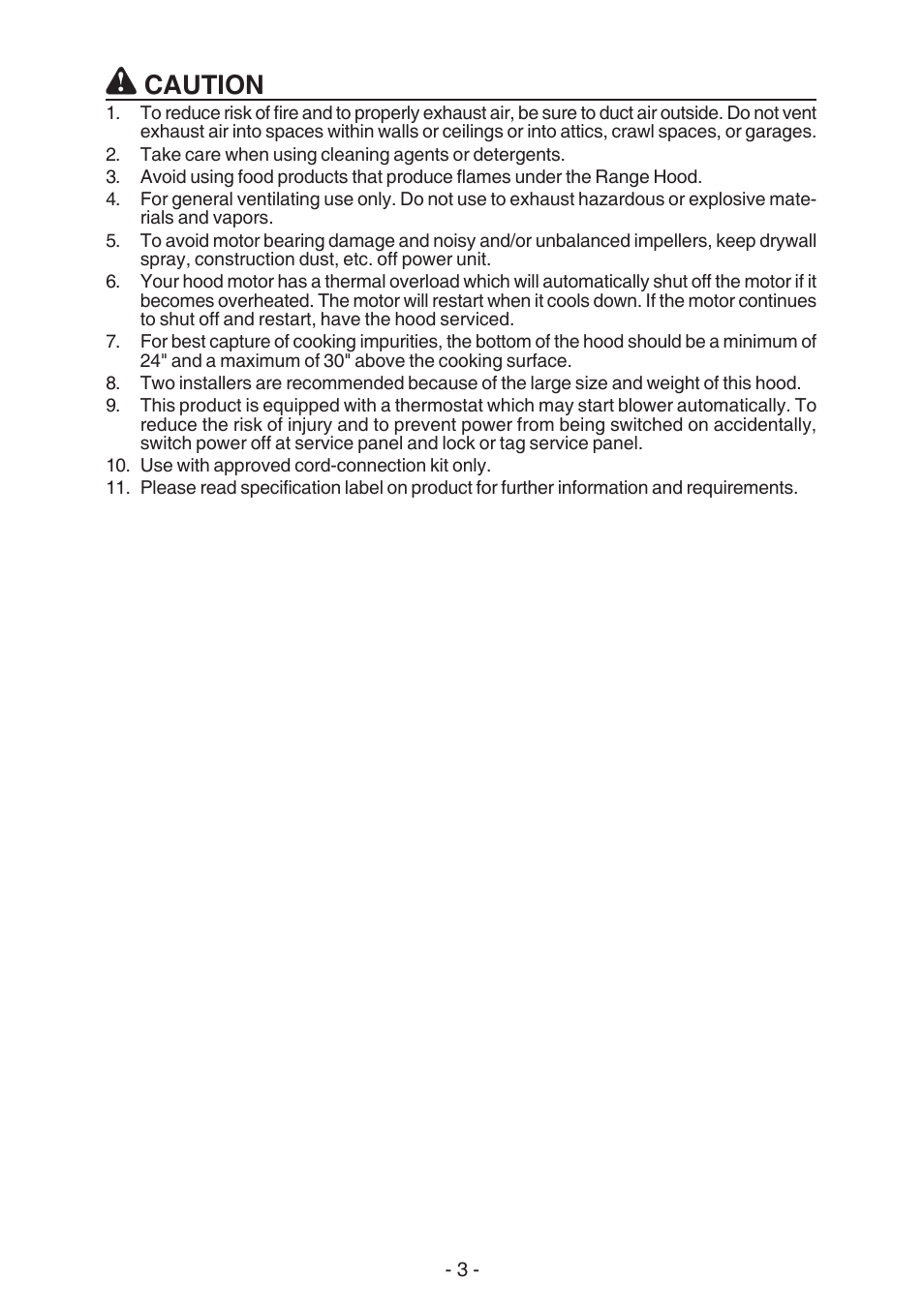 Caution | Broan 61000 User Manual | Page 3 / 36