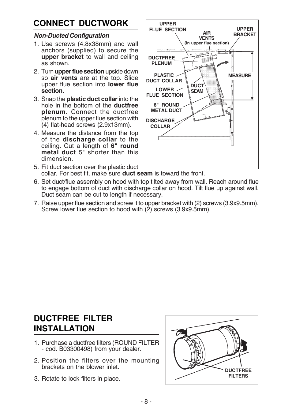 Connect ductwork, Ductfree filter installation | Broan 61000 User Manual | Page 8 / 36