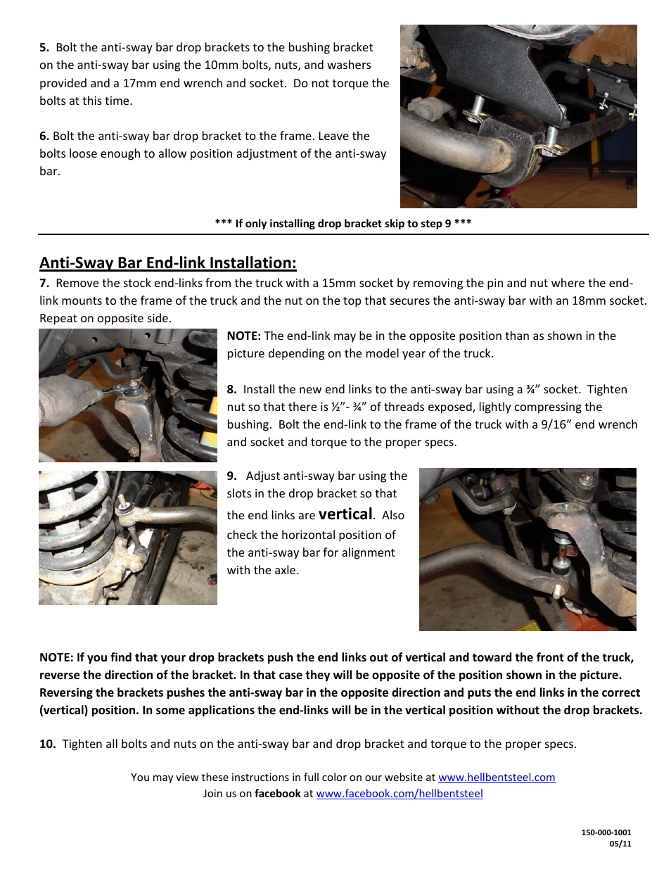 Anti-sway bar end-link installation, Vertical | Hell Bent Steel 1994-2012 Dodge Ram Solid Axle 4X4 Front Anti-Sway Bar Drop Brackets, & End Links User Manual | Page 2 / 2