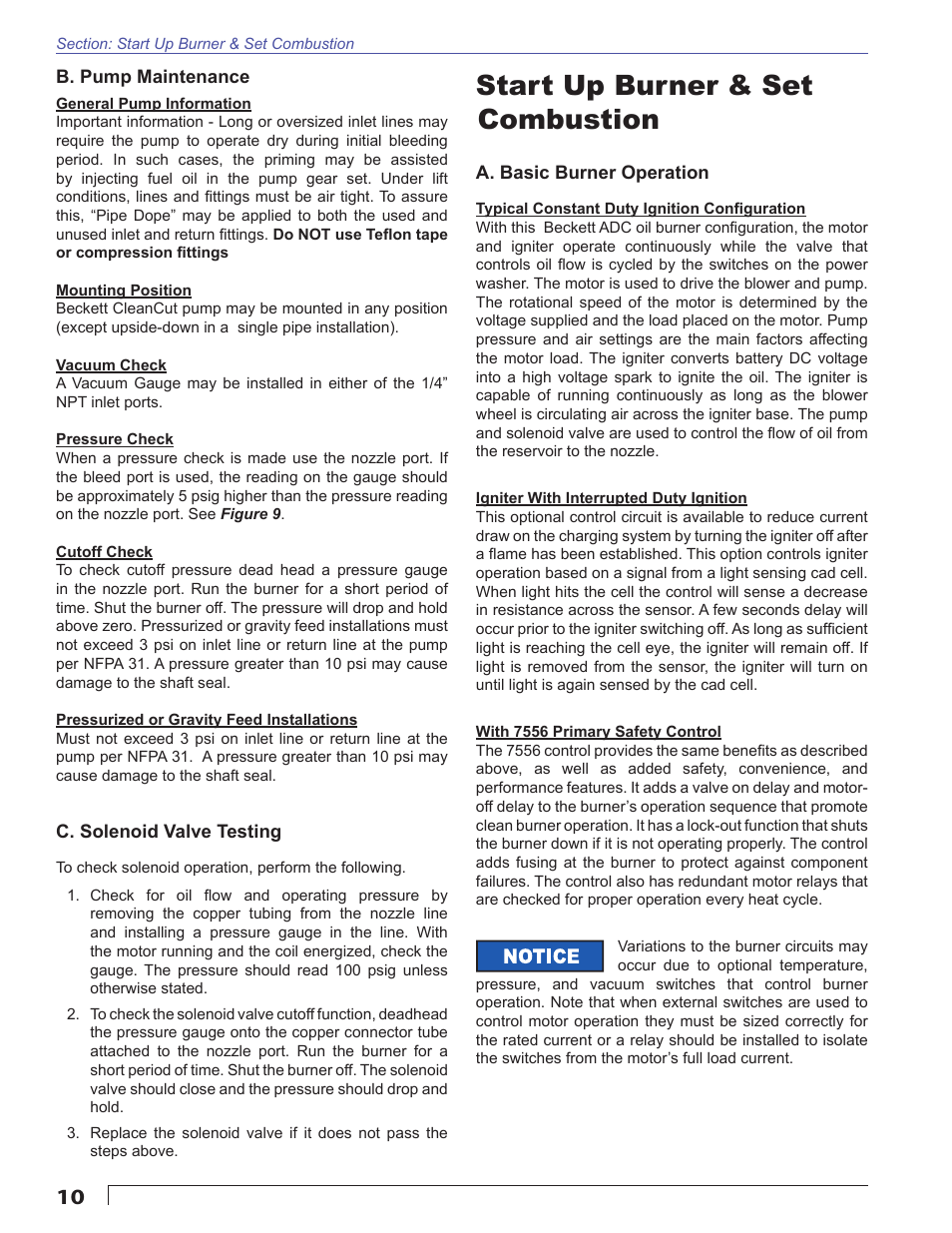 Start up burner & set combustion | Beckett SDC 12V User Manual | Page 10 / 16