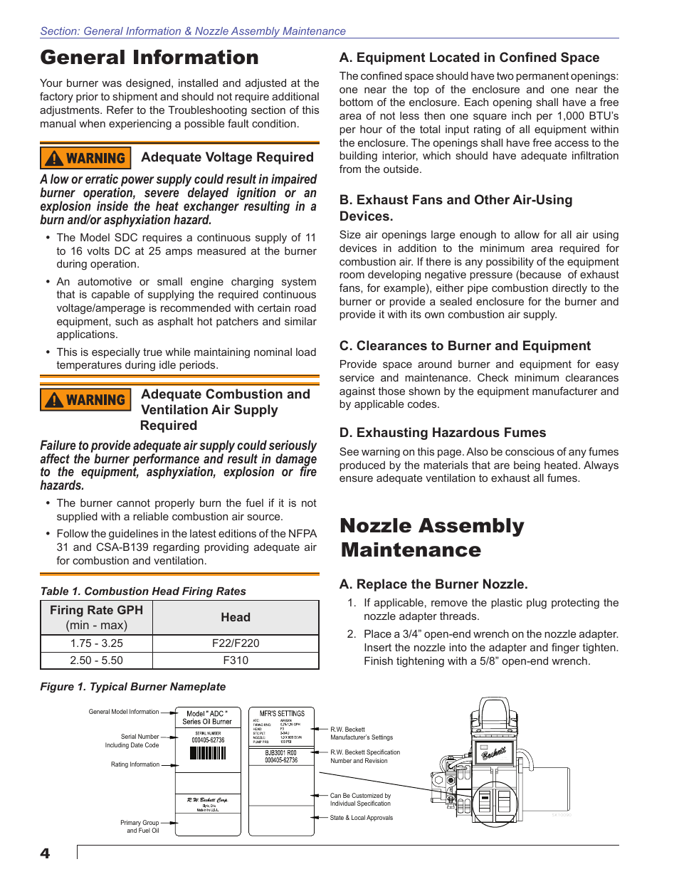 Nozzle assembly maintenance, General information | Beckett SDC 12V User Manual | Page 4 / 16