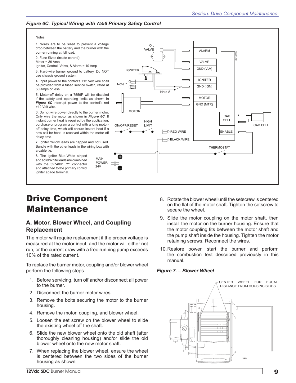 Drive component maintenance, A. motor, blower wheel, and coupling replacement | Beckett SDC 12V User Manual | Page 9 / 16