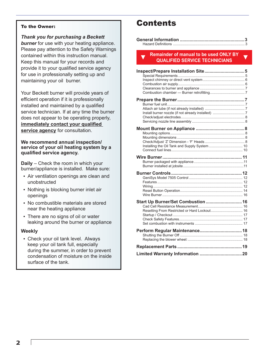Beckett SM User Manual | Page 2 / 20