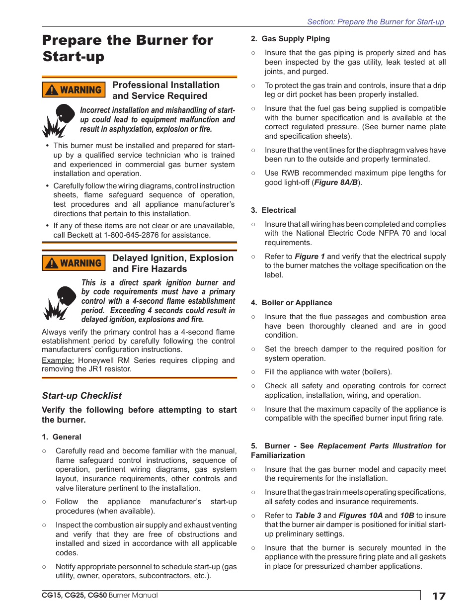 Prepare the burner for start-up | Beckett CG50 User Manual | Page 17 / 36