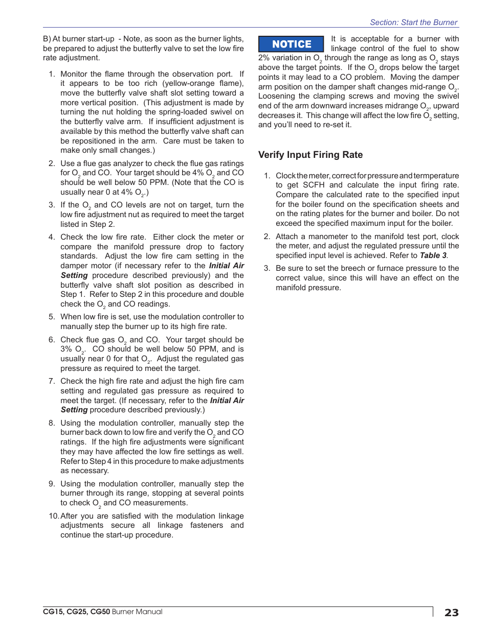 Verify input firing rate | Beckett CG50 User Manual | Page 23 / 36