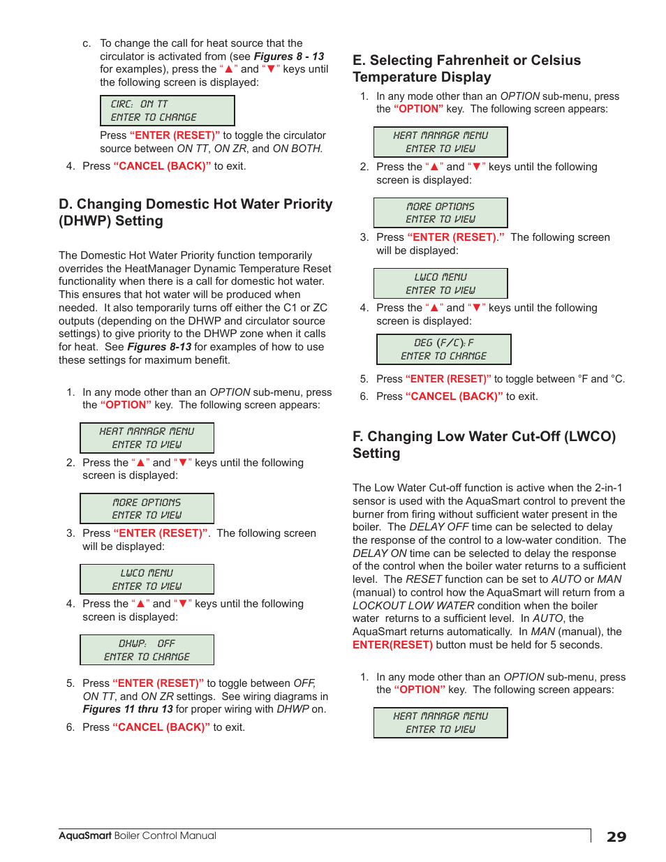F. changing low water cut-off (lwco) setting | Beckett 7600 AquaSmart Boiler Control User Manual | Page 29 / 36
