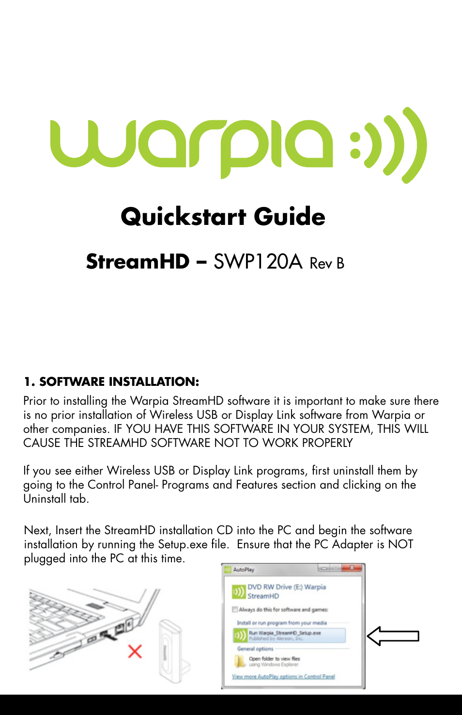 Warpia SWP120A RevB SteamHD Getting Started User Guide User Manual | 4 pages