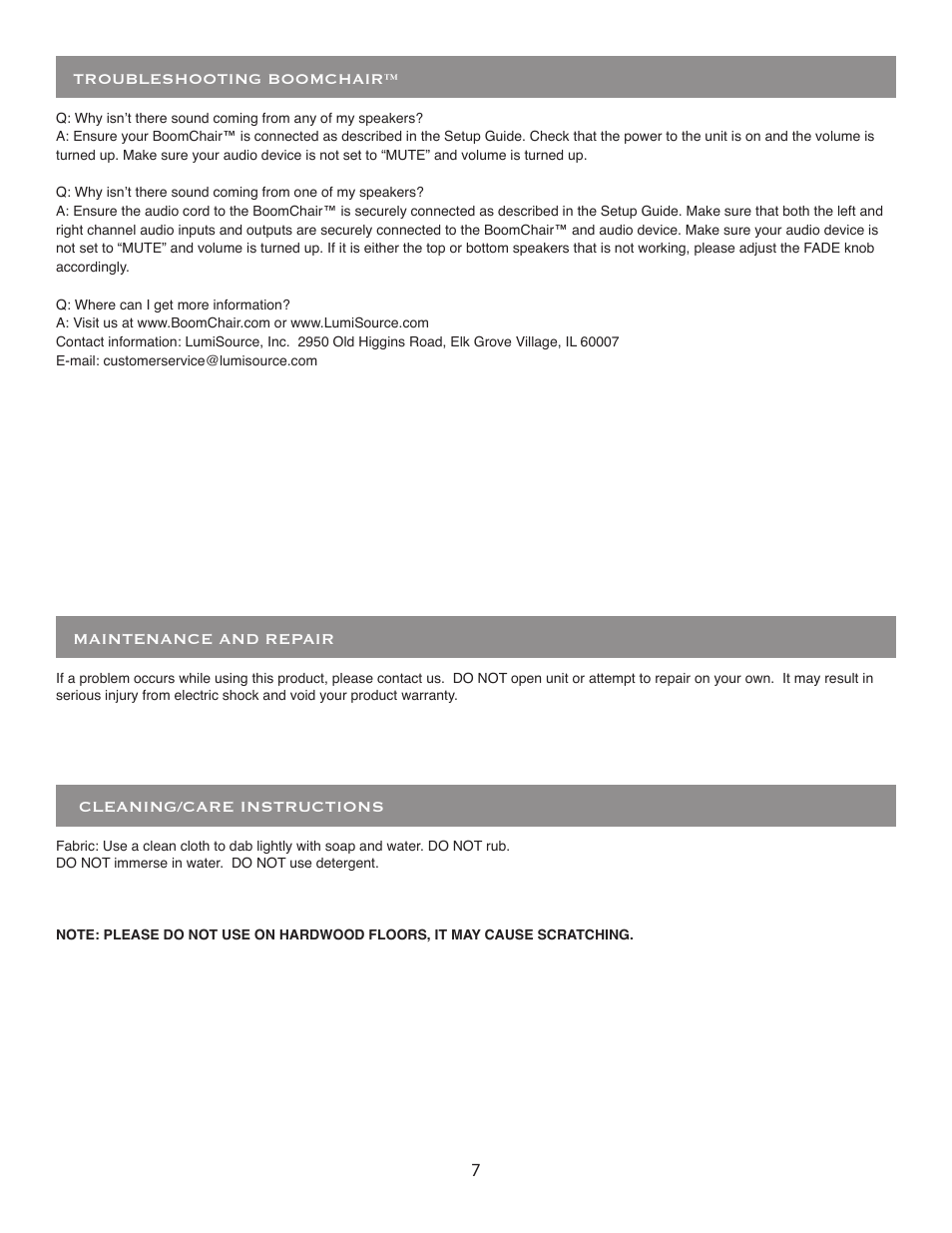 BoomChair SX4 User Manual | Page 7 / 8