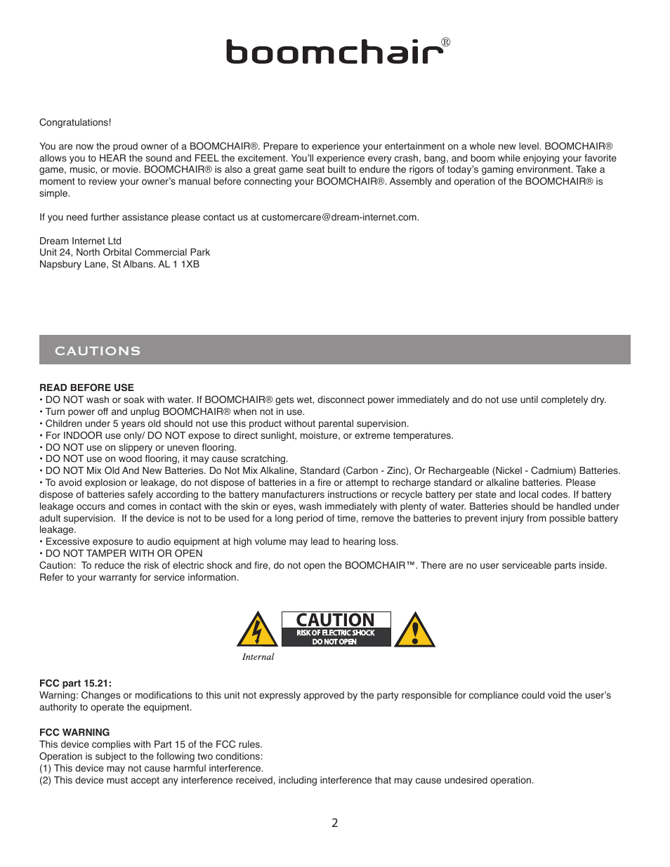 Caution, Cautions | BoomChair Video Game Furniture User Manual | Page 2 / 8