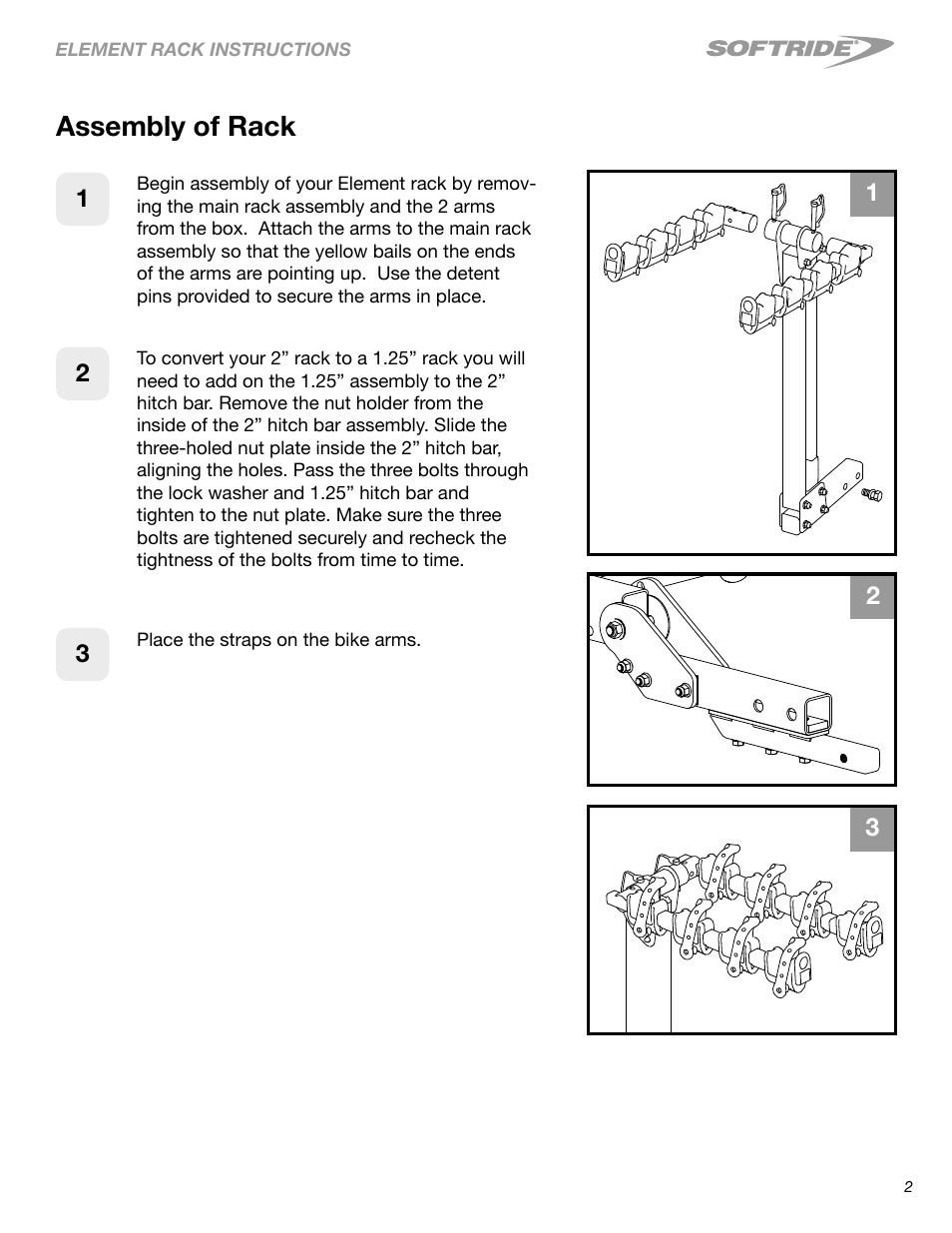 Assembly of rack | Softride 26248 Element 4 bike rack User Manual | Page 2 / 14