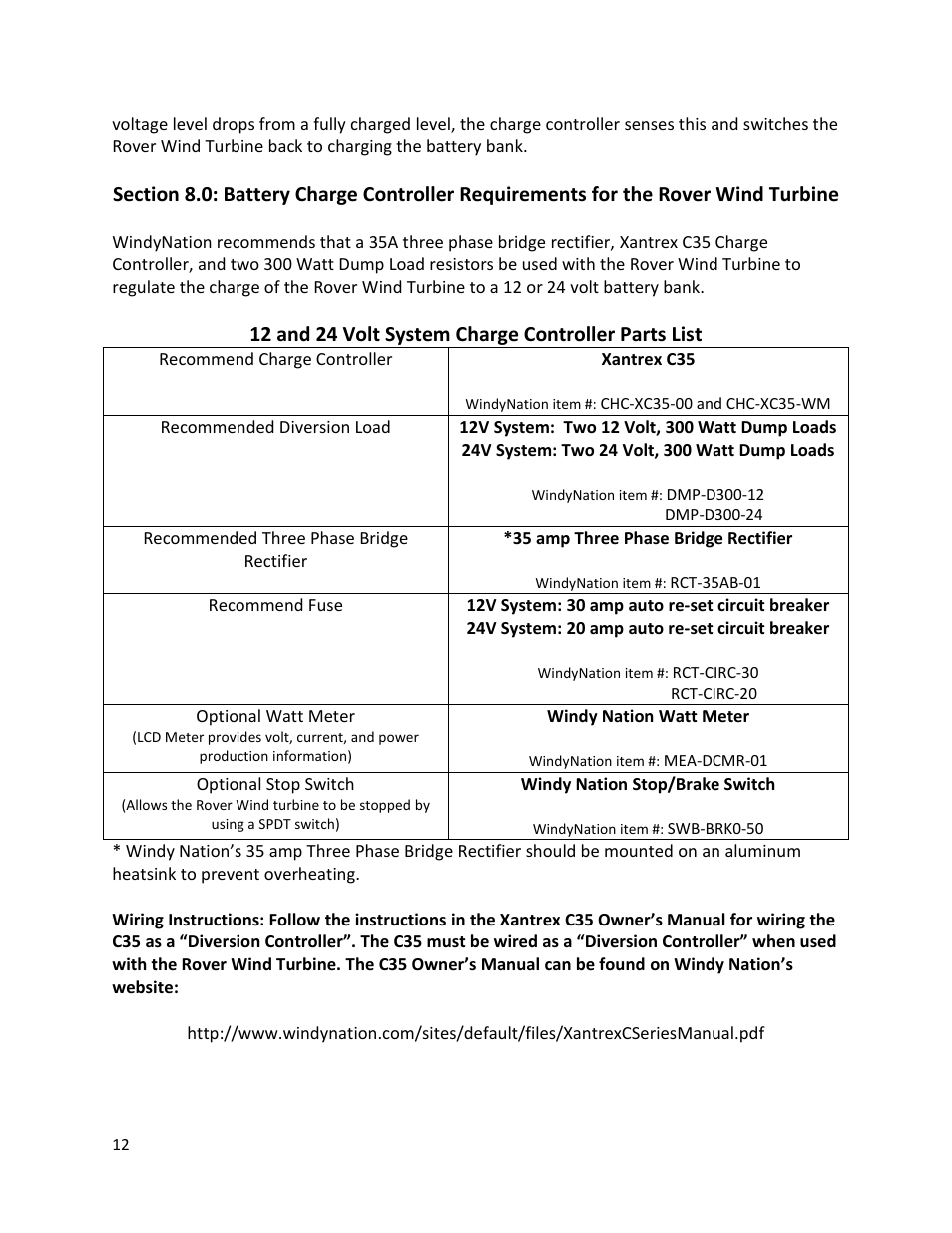 12 and 24 volt system charge controller parts list | Windy Nation Rover Wind Turbine User Manual | Page 12 / 13