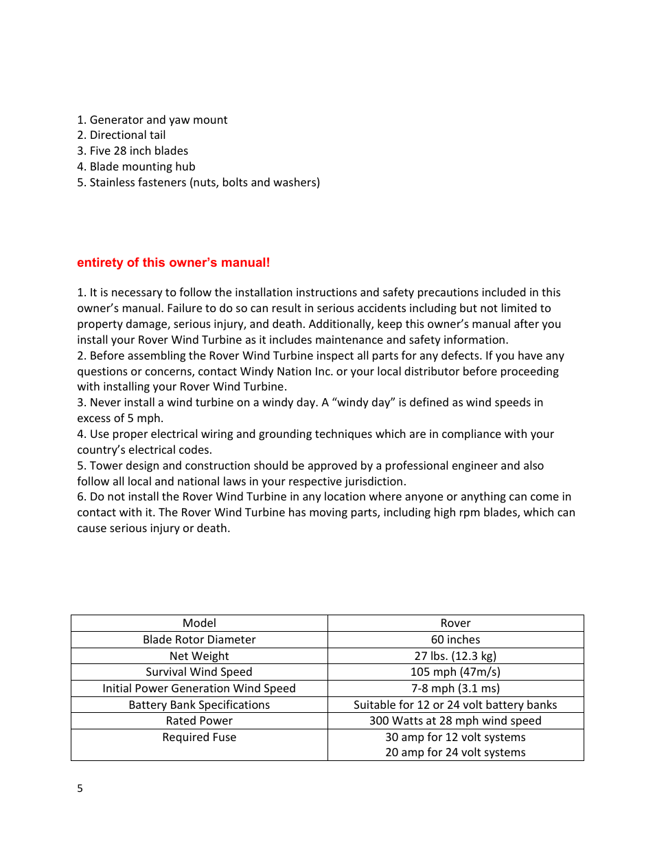 Windy Nation Rover Wind Turbine User Manual | Page 5 / 13