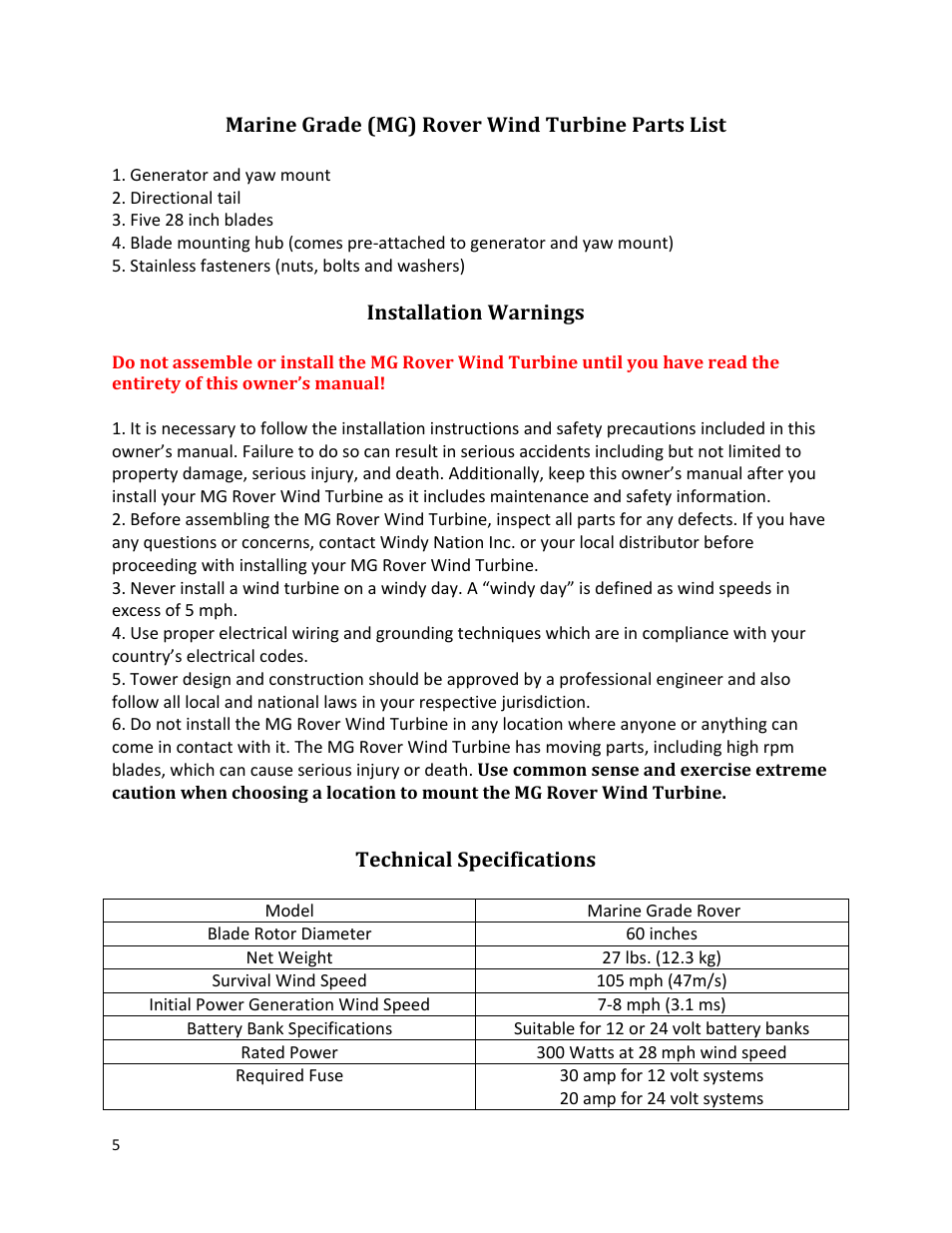 Windy Nation Rover Marine Grade User Manual | Page 5 / 12