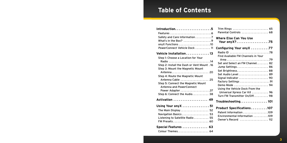 Audiovox ONYX User Manual | Page 2 / 58