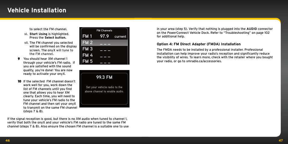 Vehicle installation, 3 fm | Audiovox ONYX User Manual | Page 24 / 58