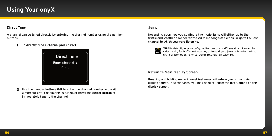 Using your onyx, Direct tune | Audiovox ONYX User Manual | Page 29 / 58