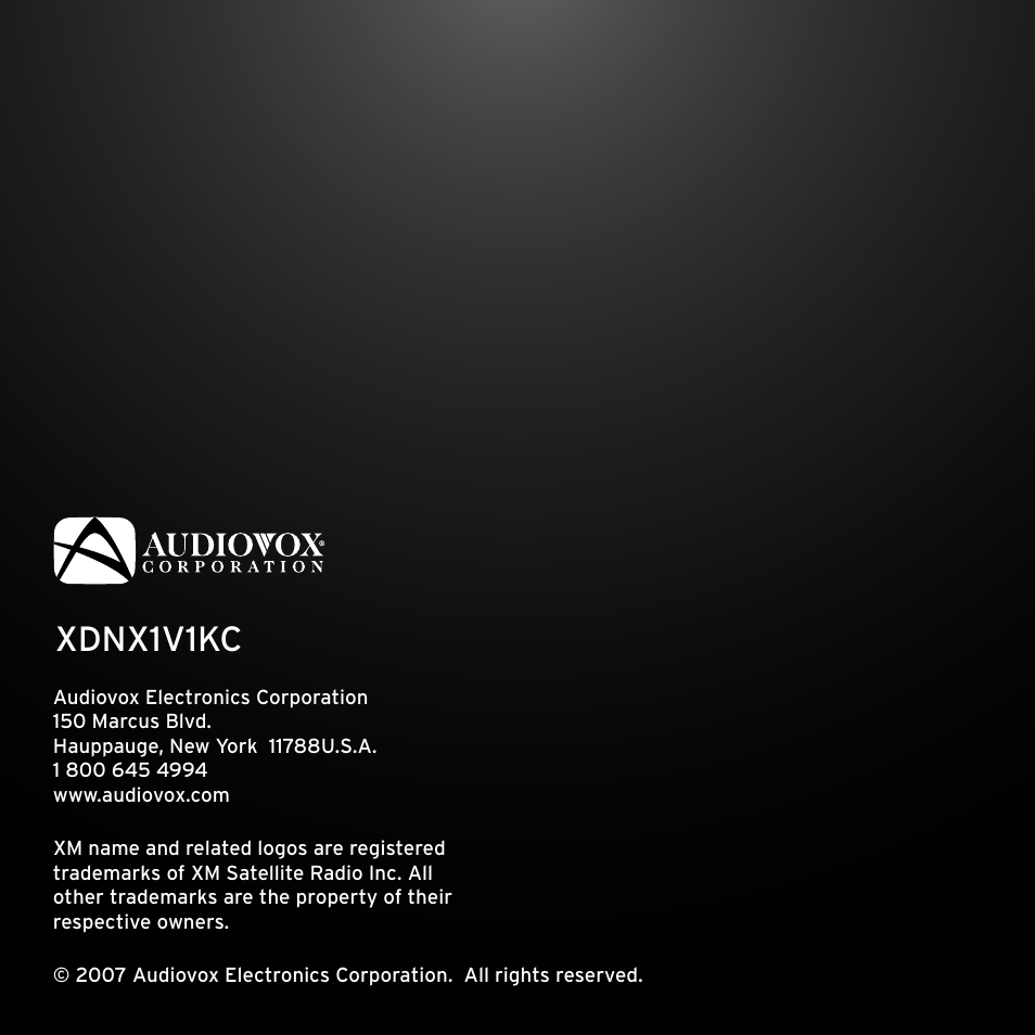 Xdnx1v1kc | Audiovox ONYX User Manual | Page 58 / 58