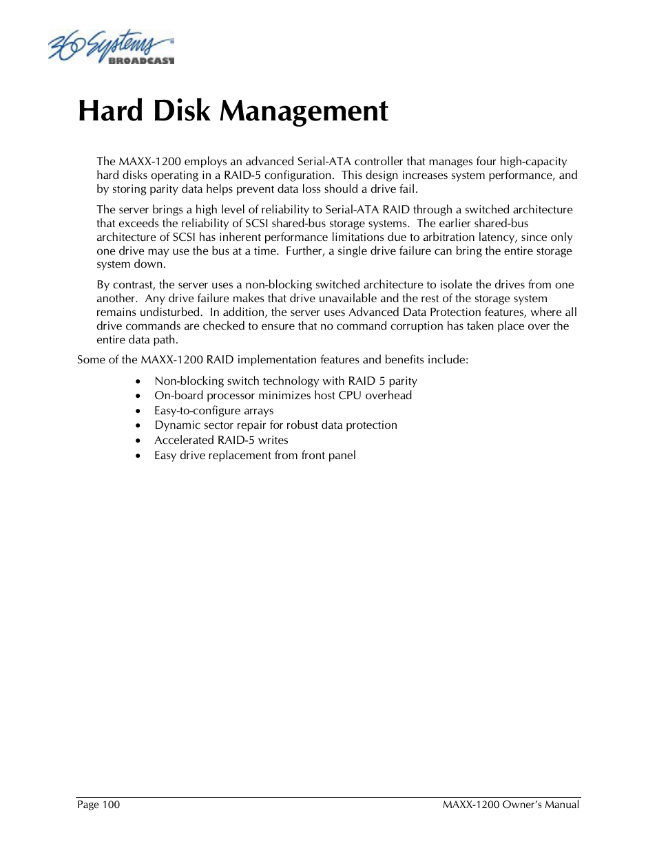 Hard disk management | 360 Systems 1200HD-EX User Manual | Page 101 / 148