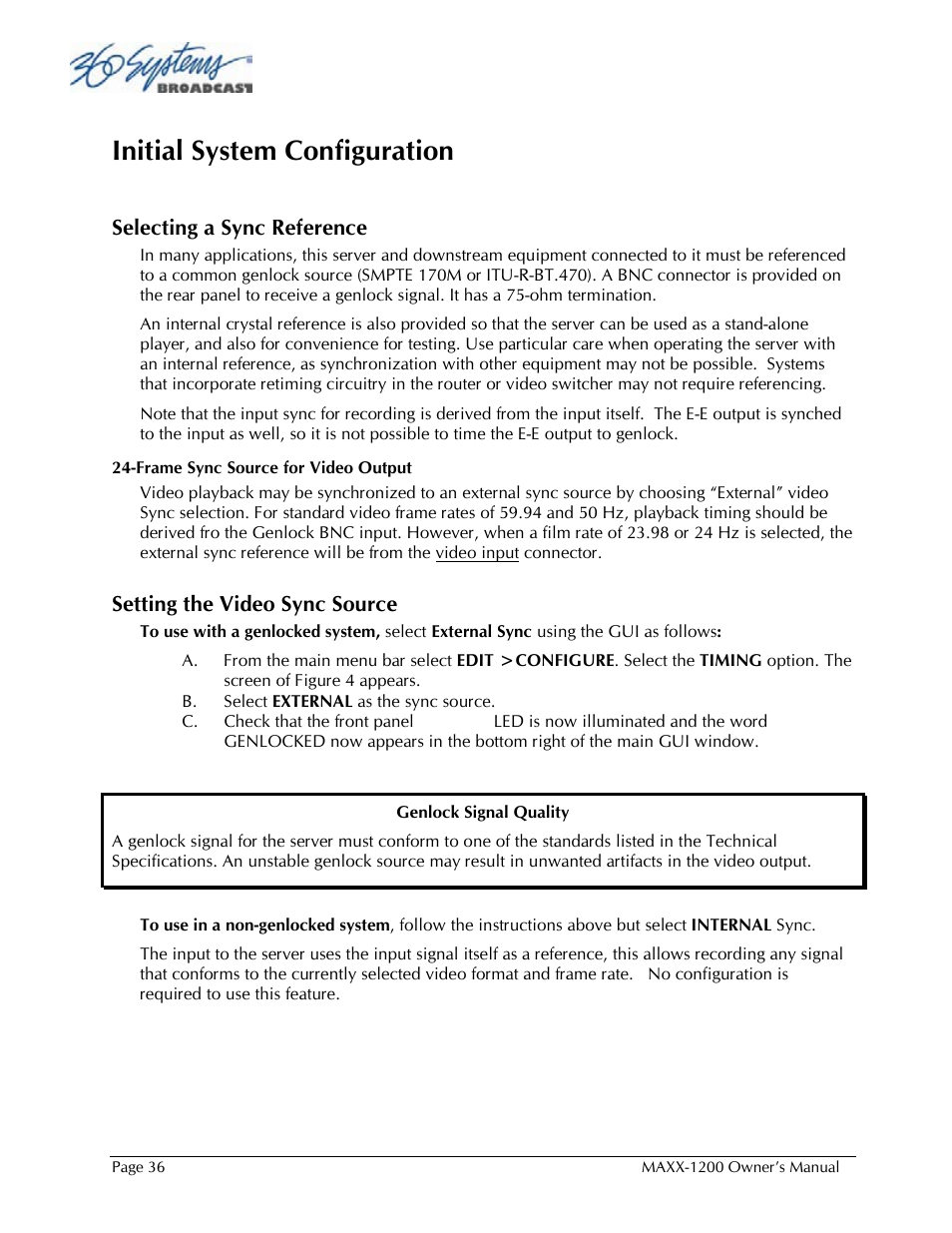Initial system configuration | 360 Systems 1200HD-EX User Manual | Page 37 / 148