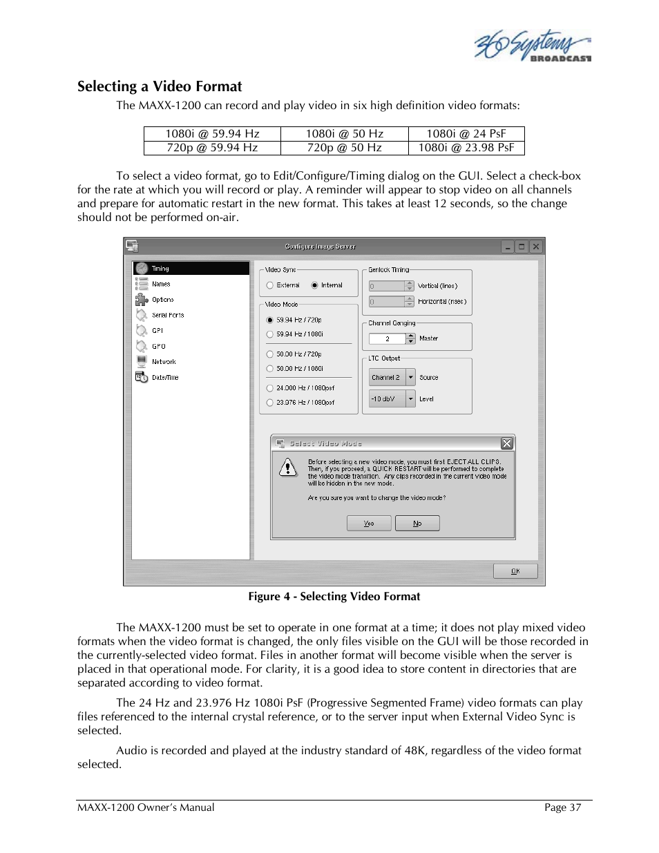 Selecting a video format | 360 Systems 1200HD-EX User Manual | Page 38 / 148
