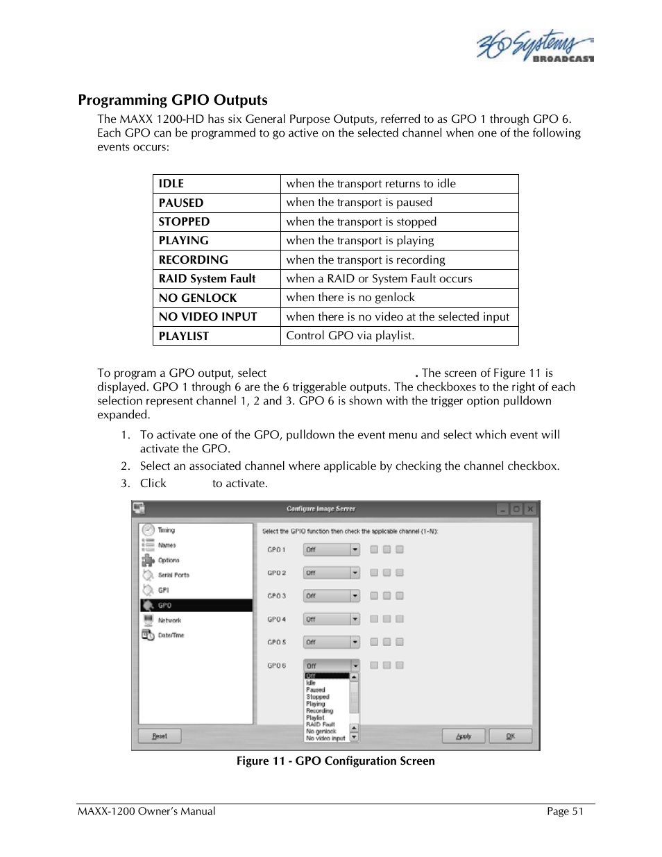 Programming gpio outputs | 360 Systems 1200HD-EX User Manual | Page 52 / 148