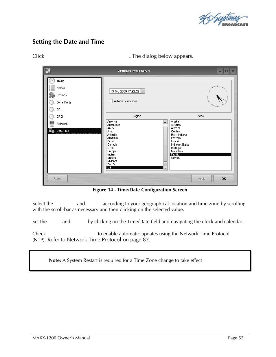 Setting the date and time | 360 Systems 1200HD-EX User Manual | Page 56 / 148
