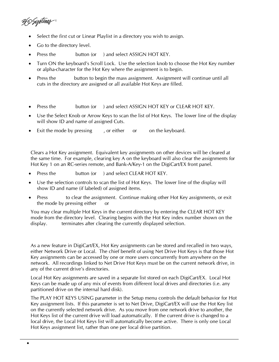 Viewing hot keys, Clear hot key, Hot key lists | 360 Systems DigiCart/EX User Manual | Page 44 / 117