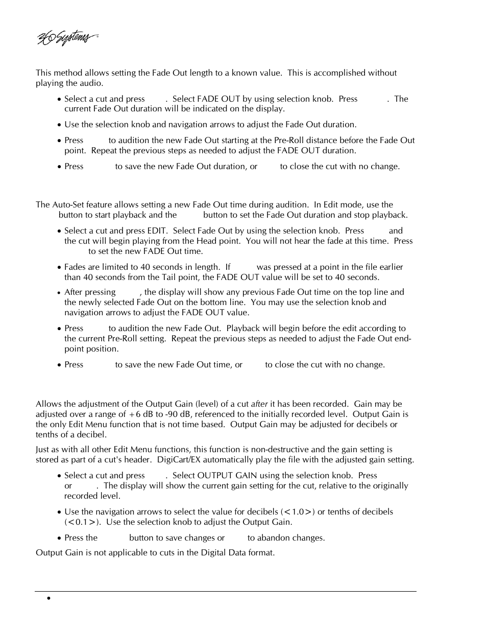 Setting fade out to a specific value, Setting fade out using auto-set, Output gain | 360 Systems DigiCart/EX User Manual | Page 70 / 117