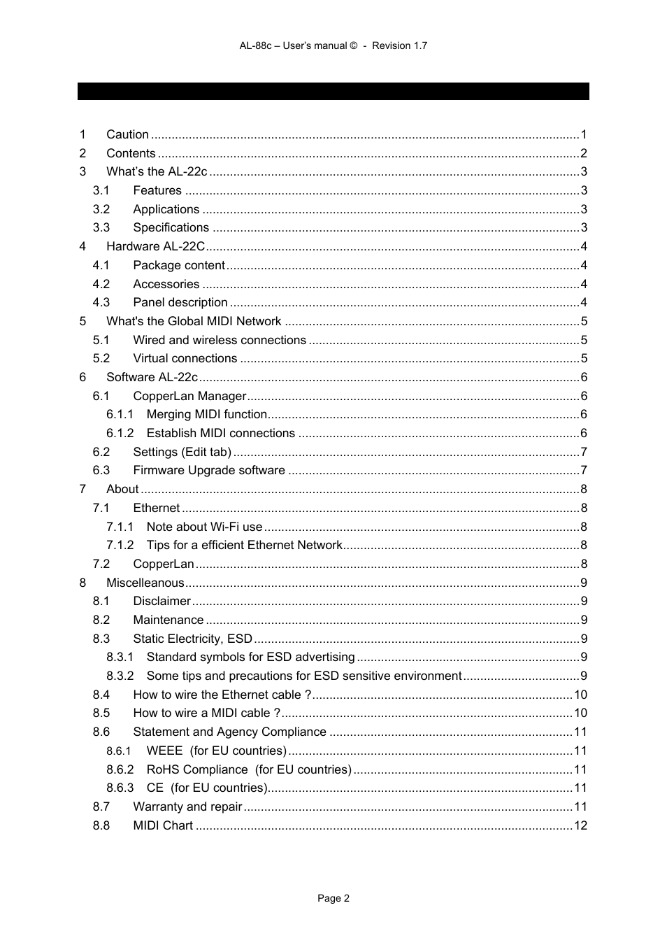 2 contents | Alyseum AL-22c User Manual | Page 2 / 12