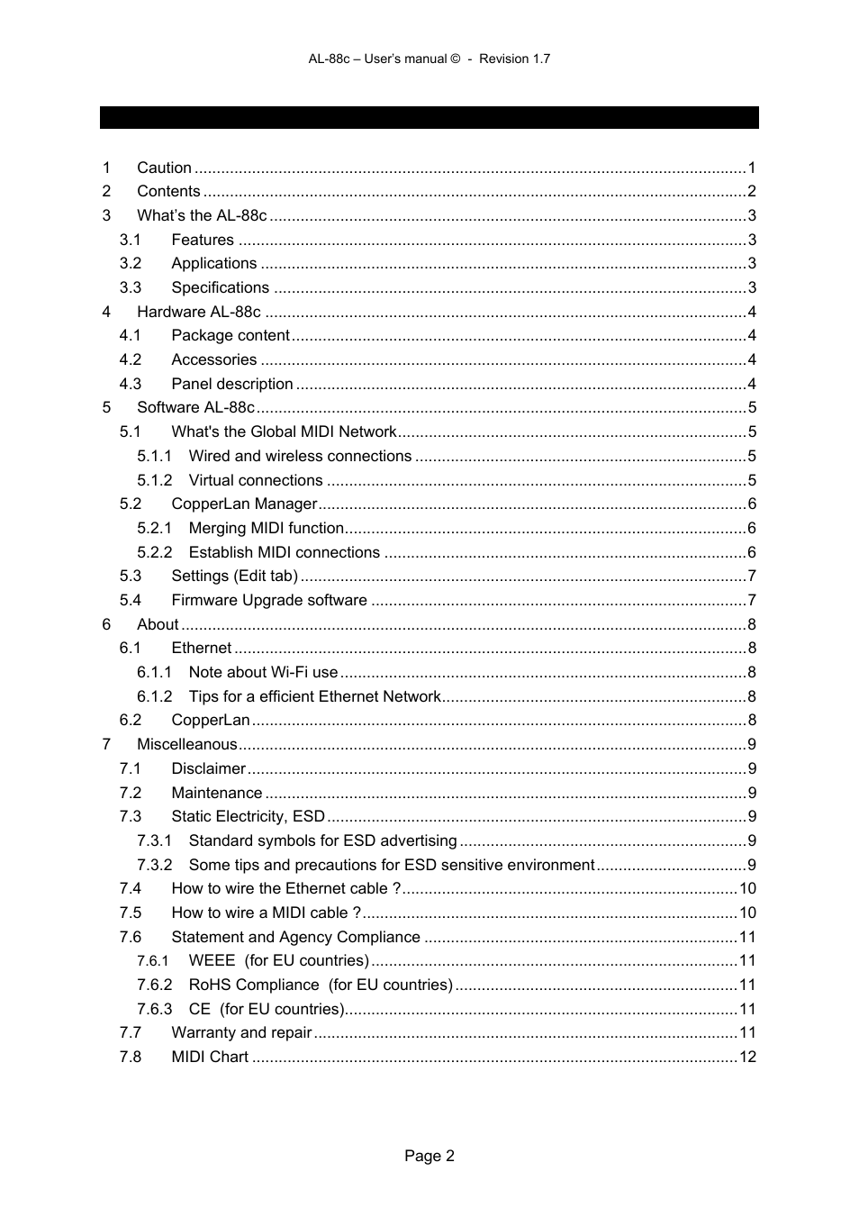 2 contents | Alyseum AL-88c User Manual | Page 2 / 12