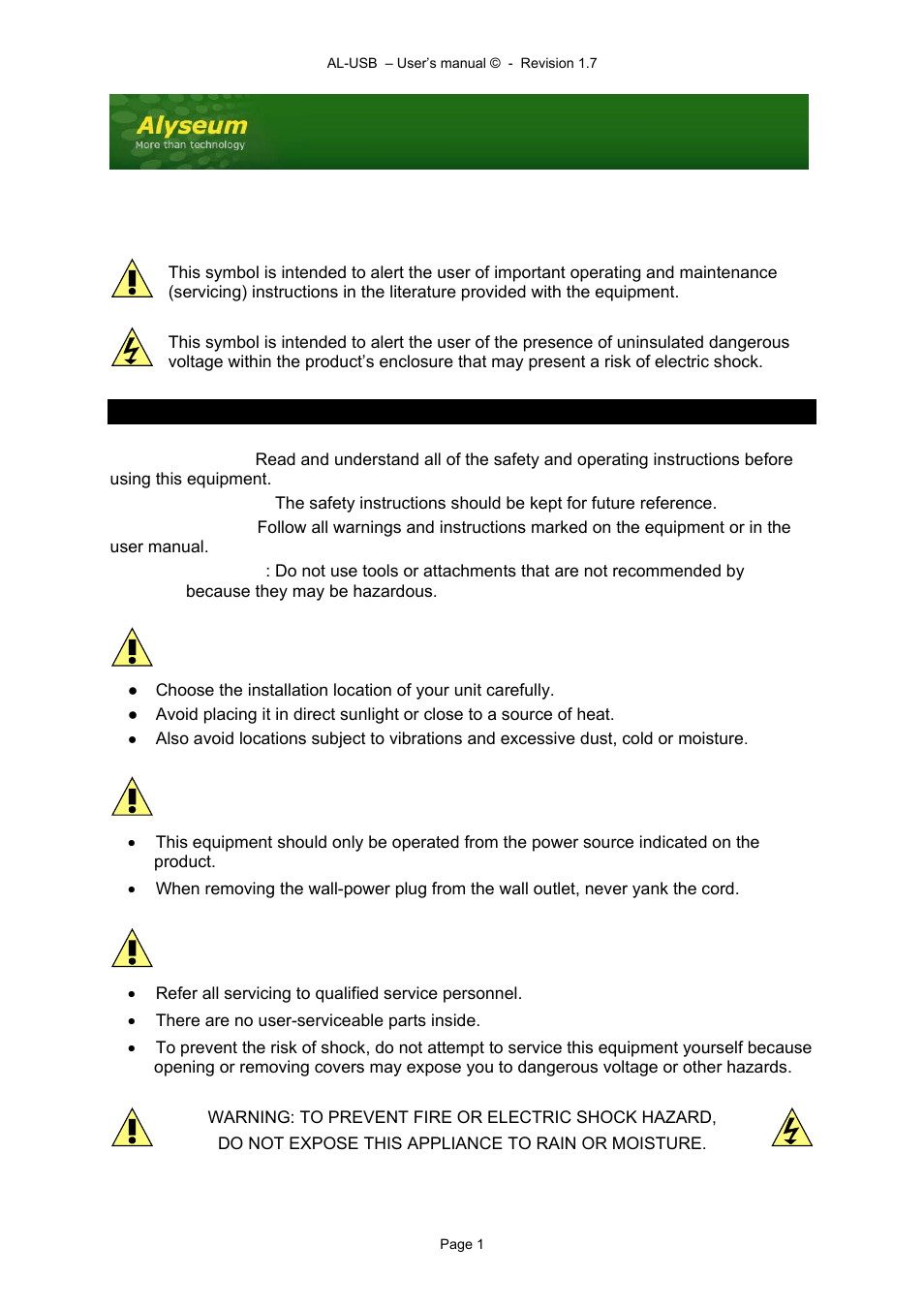 Alyseum AL-USB User Manual | 13 pages