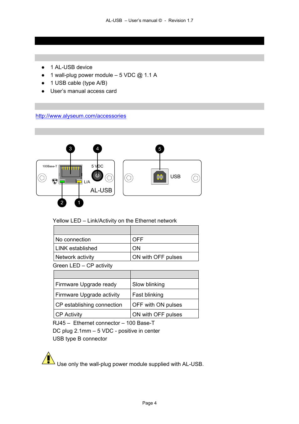 4 hardware al-usb | Alyseum AL-USB User Manual | Page 4 / 13