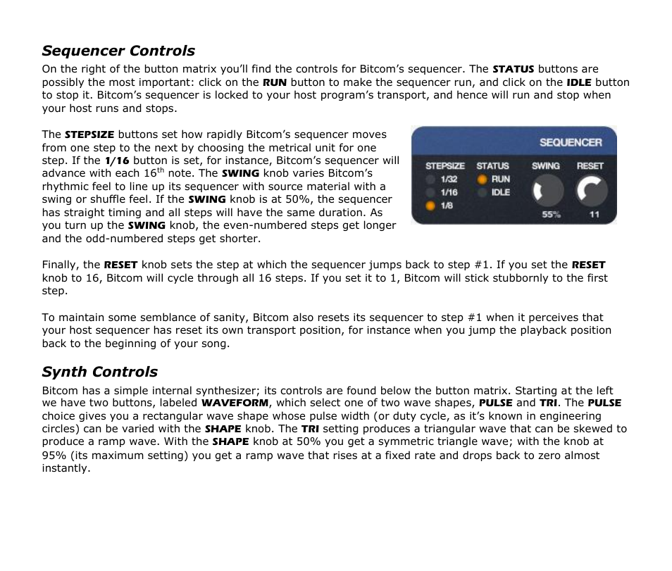 Sequencer controls, Synth controls | Audio Damage Bitcom User Manual | Page 13 / 16