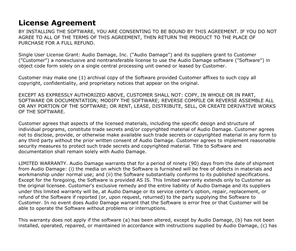 License agreement | Audio Damage Bitcom User Manual | Page 3 / 16