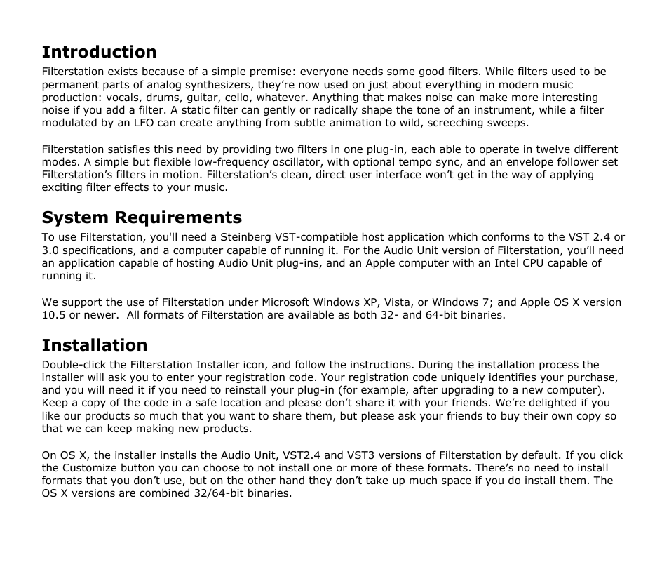 Introduction, System requirements, Installation | Audio Damage Filterstation User Manual | Page 5 / 18