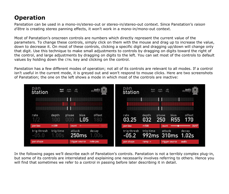 Operation | Audio Damage Panstation User Manual | Page 8 / 18