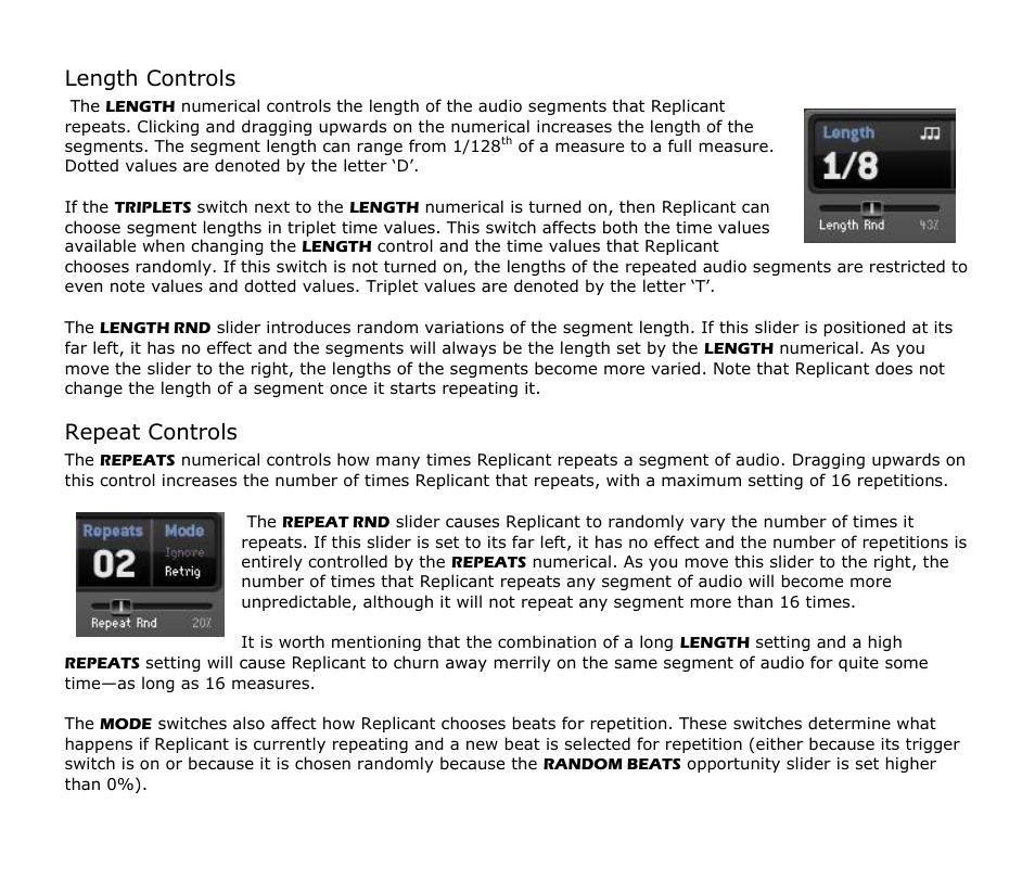 Length controls, Repeat controls | Audio Damage Replicant 1.5 User Manual | Page 11 / 18