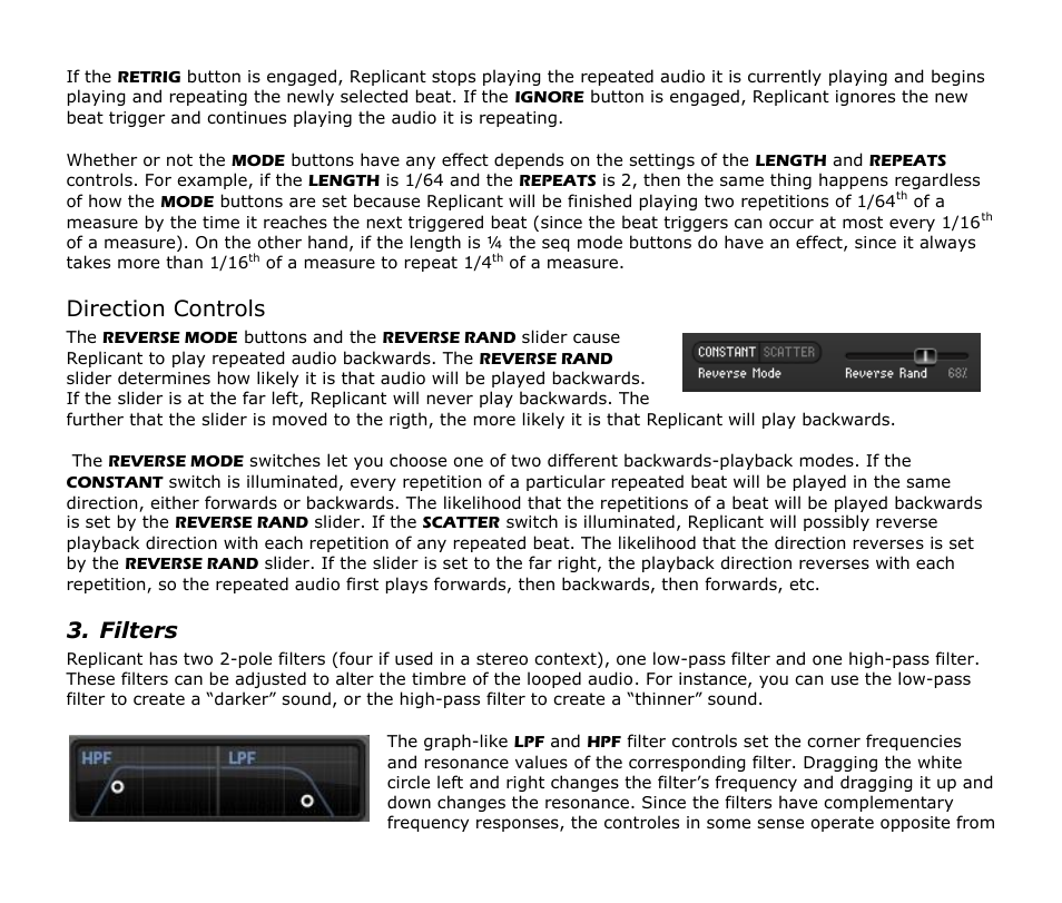 Direction controls, Filters | Audio Damage Replicant 1.5 User Manual | Page 12 / 18