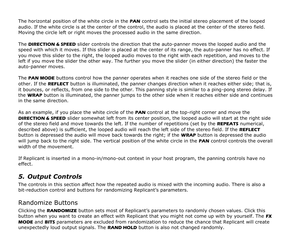 Output controls, Randomize buttons | Audio Damage Replicant 1.5 User Manual | Page 14 / 18