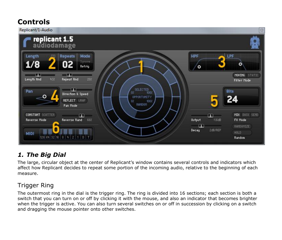 Controls, The big dial, Trigger ring | Audio Damage Replicant 1.5 User Manual | Page 9 / 18