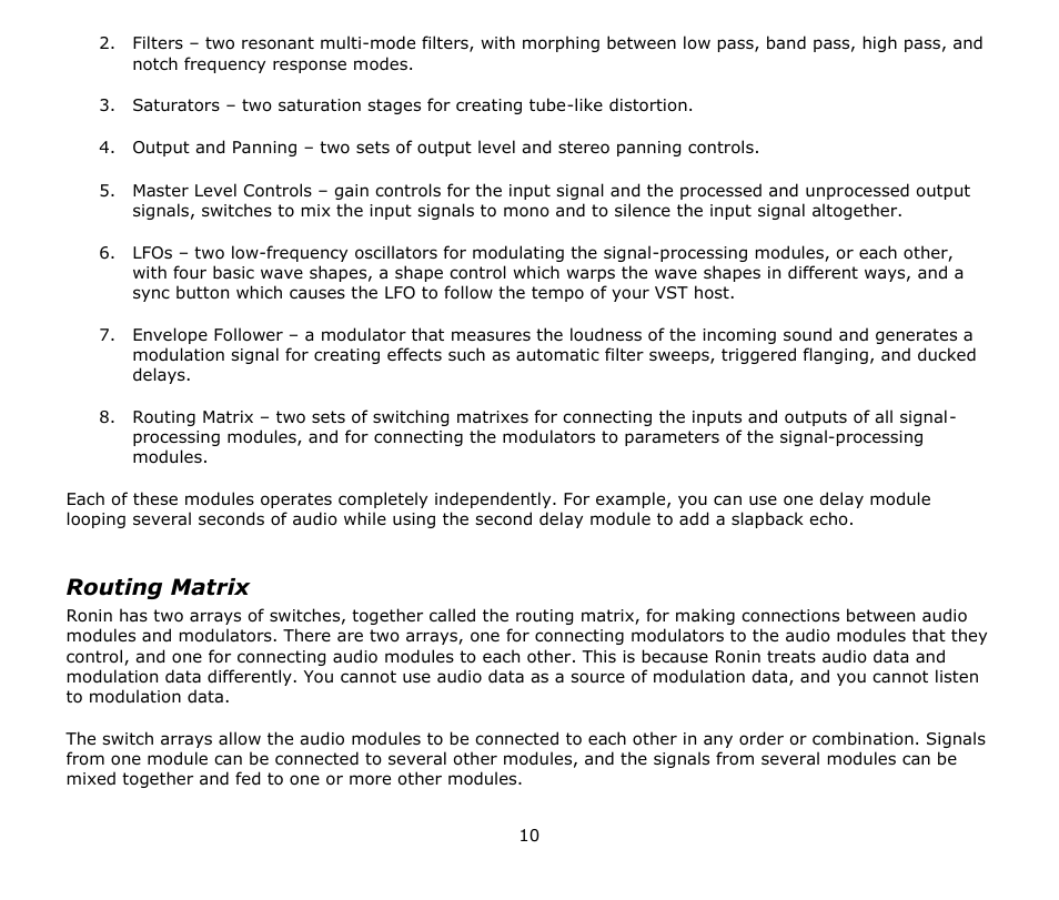 Routing matrix | Audio Damage Ronin User Manual | Page 10 / 37