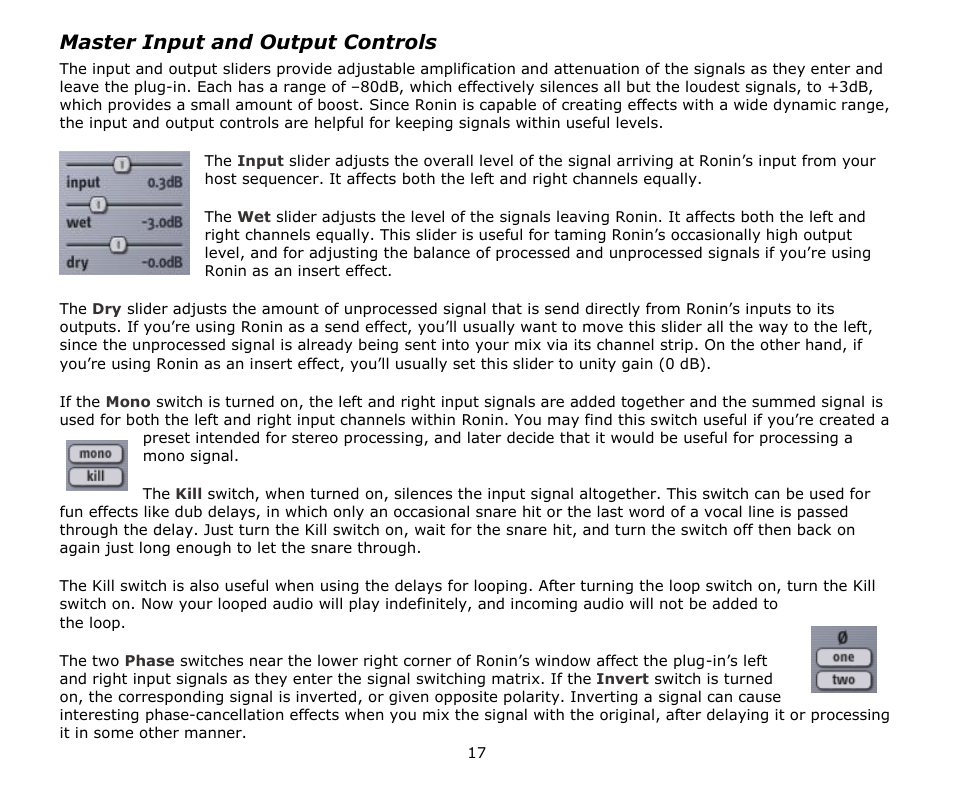 Master input and output controls | Audio Damage Ronin User Manual | Page 17 / 37