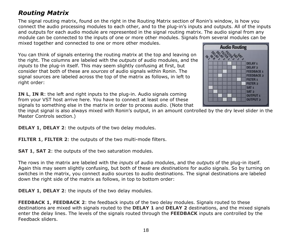 Routing matrix | Audio Damage Ronin User Manual | Page 18 / 37