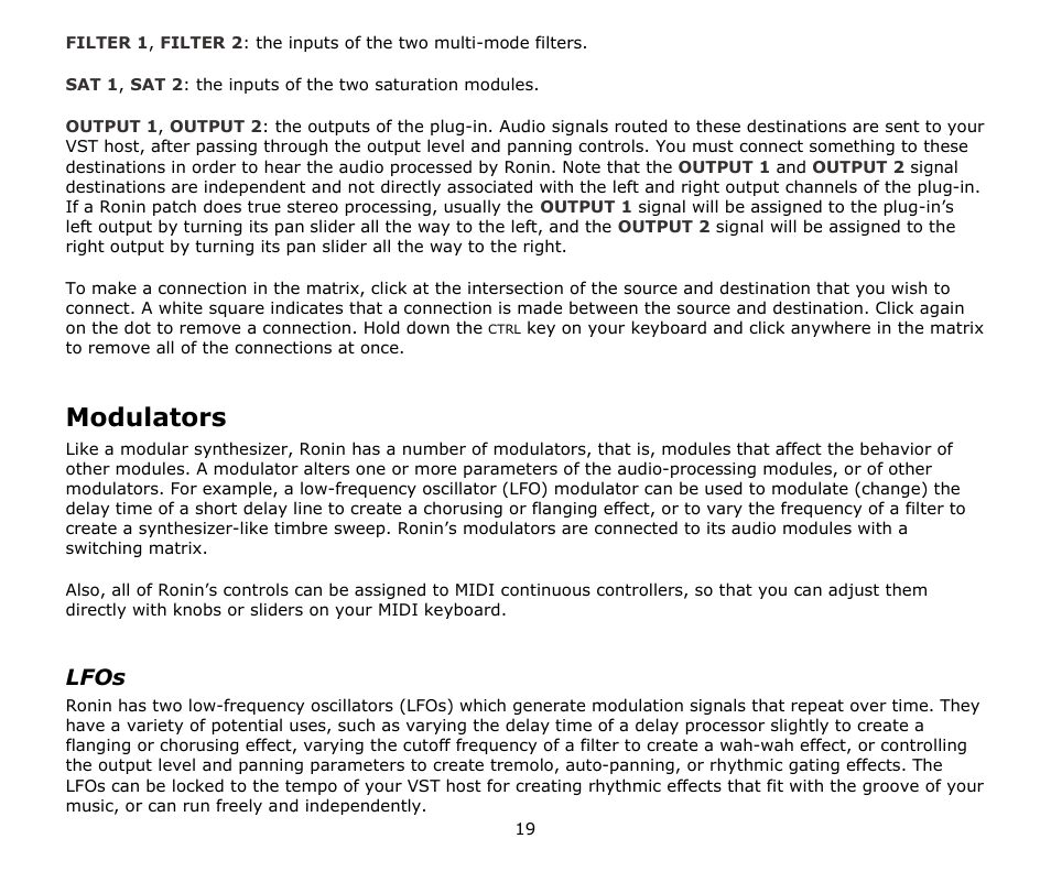 Modulators, Lfos | Audio Damage Ronin User Manual | Page 19 / 37