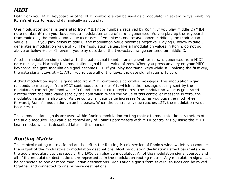 Midi, Routing matrix | Audio Damage Ronin User Manual | Page 23 / 37