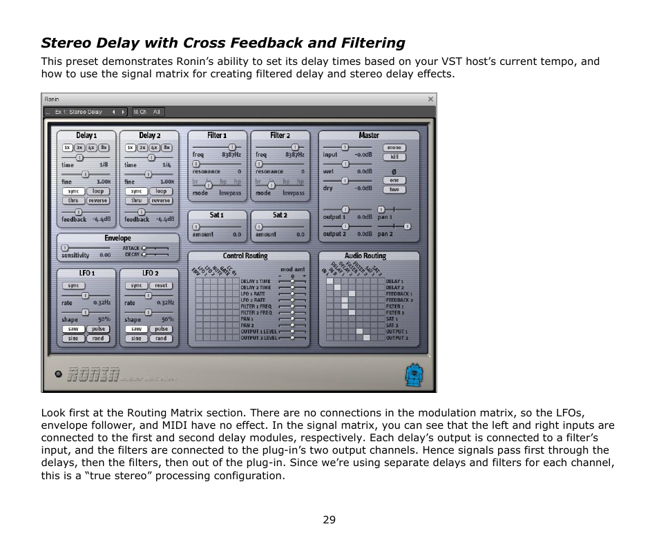 Stereo delay with cross feedback and filtering | Audio Damage Ronin User Manual | Page 29 / 37