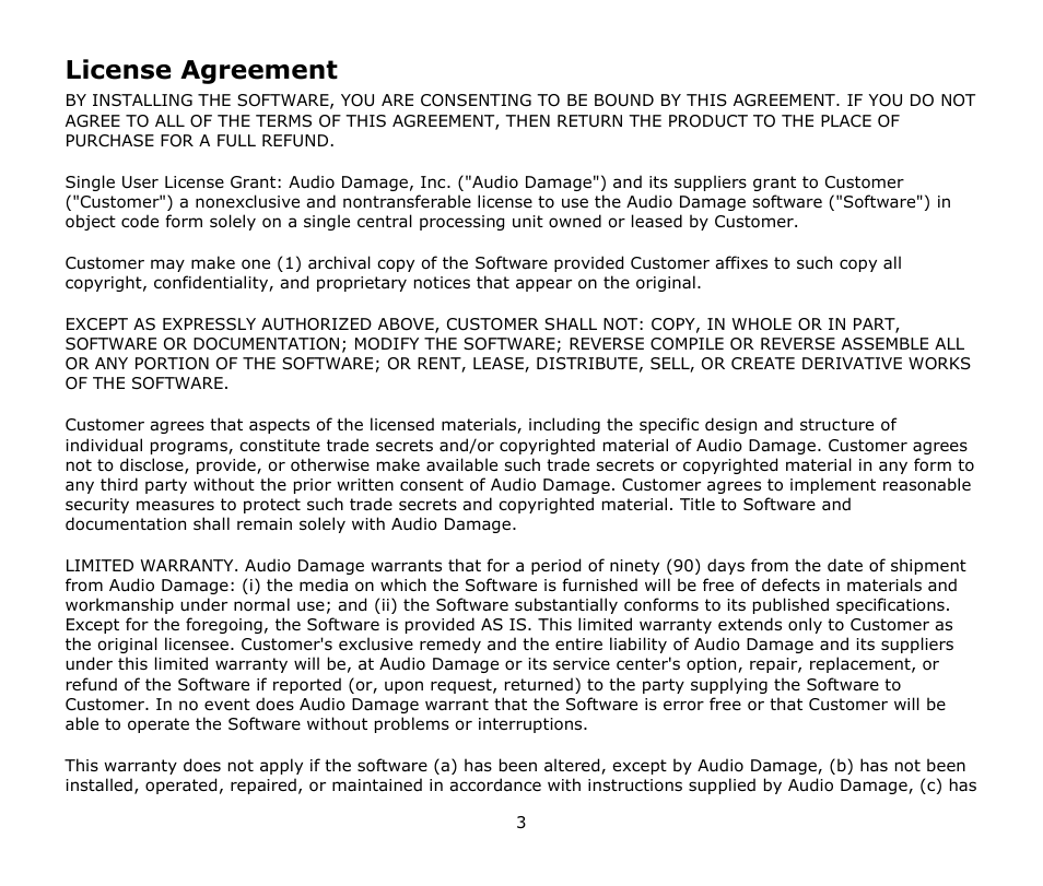 License agreement | Audio Damage Ronin User Manual | Page 3 / 37