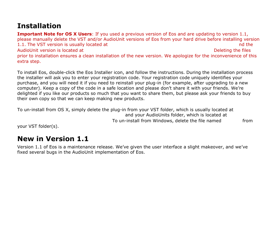 Installation, New in version 1.1 | Audio Damage Eos User Manual | Page 6 / 14