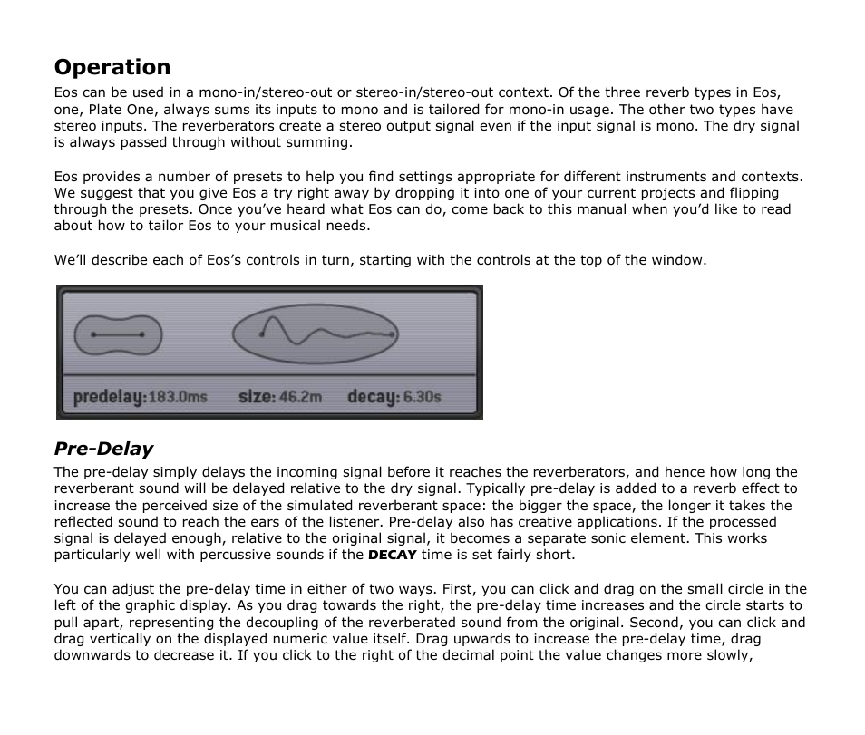 Operation, Pre-delay | Audio Damage Eos User Manual | Page 7 / 14