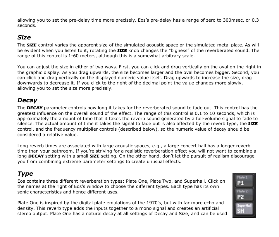 Size, Decay, Type | Audio Damage Eos User Manual | Page 8 / 14